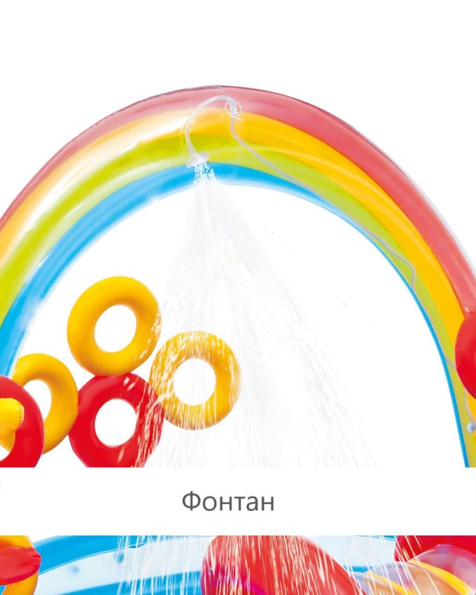Дитячий надувний басейн "Rainbow" з гіркою, кільцями та фонтанчиком Intex 57453