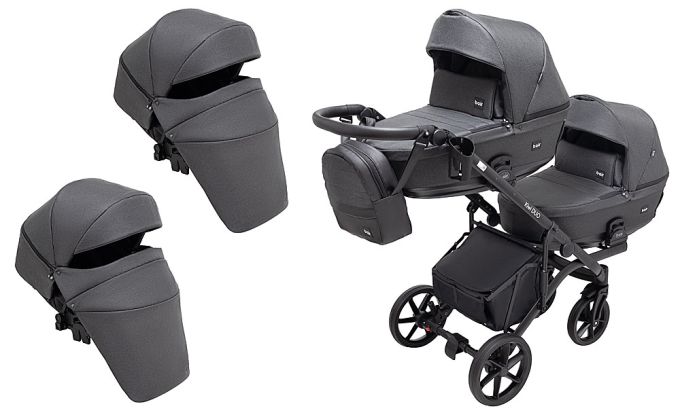 Коляска 2 в 1 для двійні Bair Kiwi DUO Soft BKD-219-1 графіт
