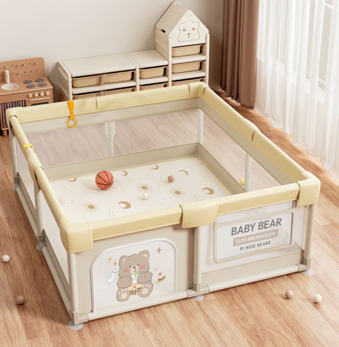 Дитячий манеж Terrio Teddy Bear XL 180х200 см Кавовий з двома ручками і 60 різнокольоровими м'ячами