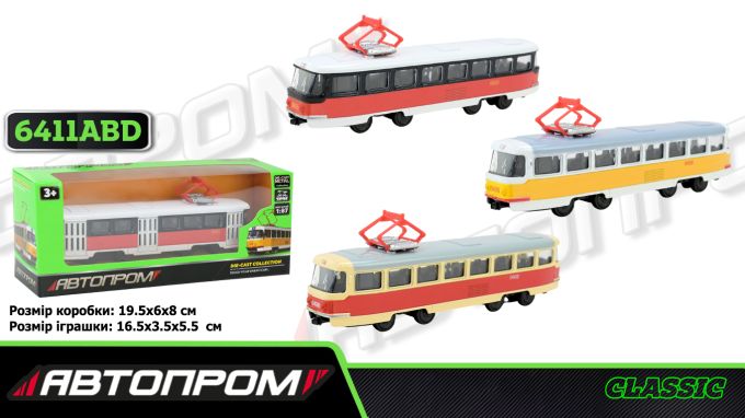 Іграшка Трамвай мет. АВТОПРОМ арт. 6411ABD , 1:54., короб.  19,5* 5*8см