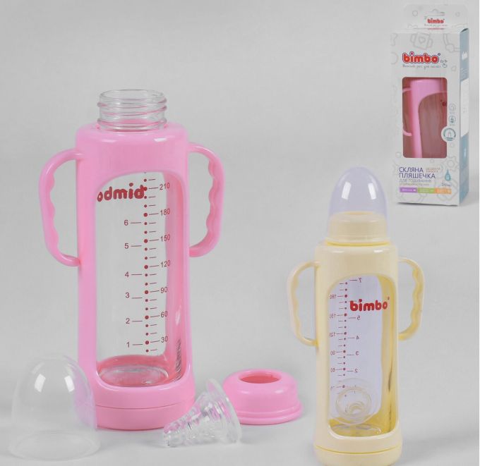 гр Бутылочка стеклянная 15374  с силиконовой соской, "BIMBO", 240 мл