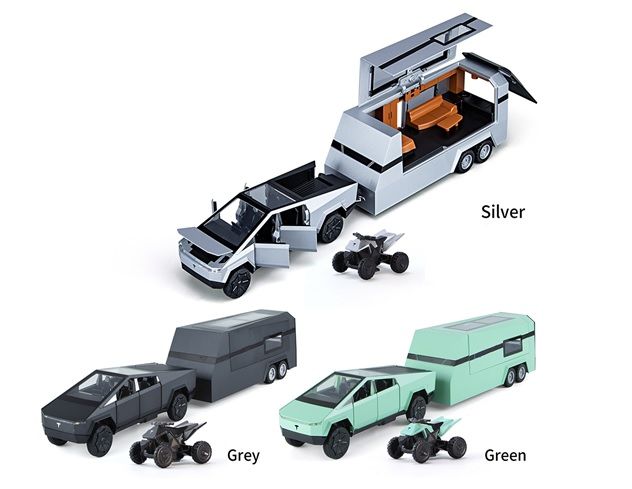 Машина мет. АВТОПРОМ арт. AP74227 (12шт/2) 1:32 Tesla pickup truck trailer rv set, батар,світло,звук,відкр.двері,короб. 19,5*9*9см